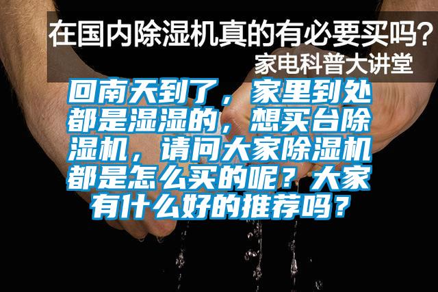 回南天到了，家里到處都是濕濕的，想買臺除濕機，請問大家除濕機都是怎么買的呢？大家有什么好的推薦嗎？